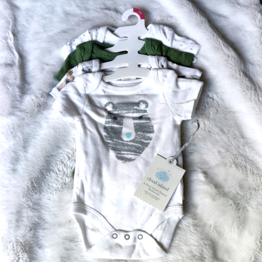Cloud Island; set of 4 shortsleeve bodysuits; size newborn